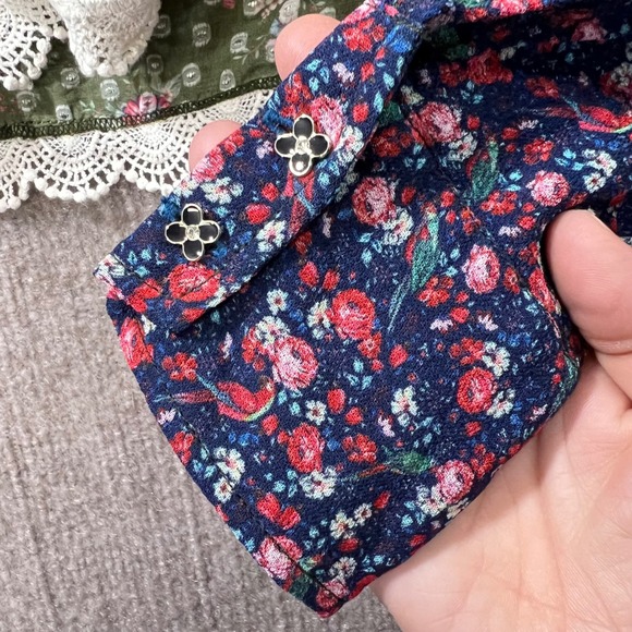 FARM Rio Patchwork Floral Smocked Neck Long Sleeve Blouse Sz S Boho Cottagecore - Picture 5 of 13